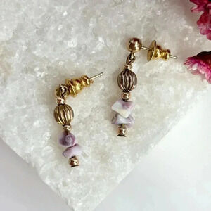 Purple Stone & Gold Toned Dainty and Cute Dangle Earrings